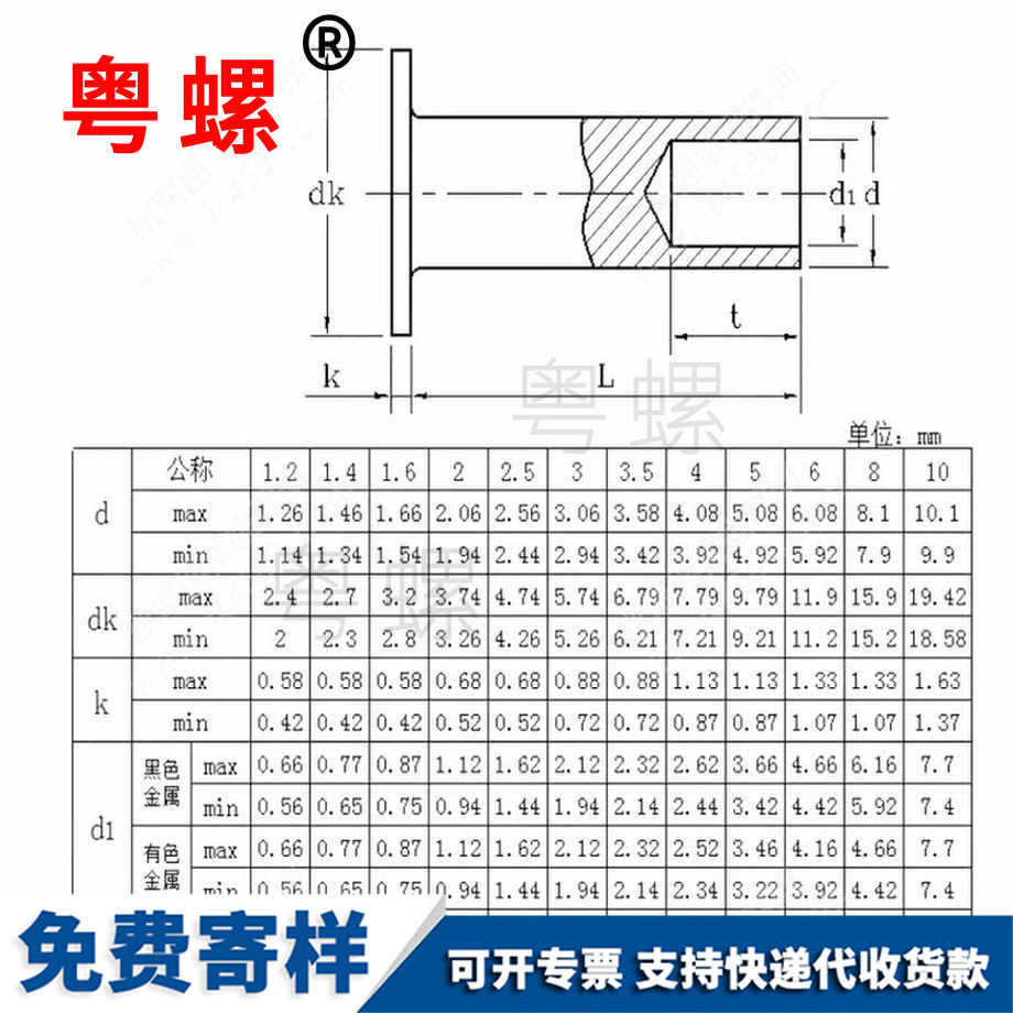 阜新平頭半阜新空心鉚釘